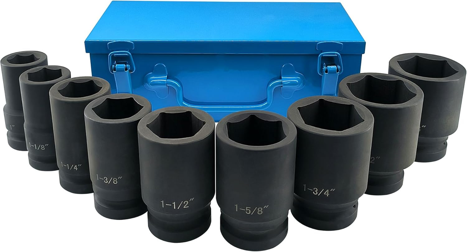 1 Inch Drive Deep Impact Socket Set, 9 Pieces Jumbo Impact Socket Sets, SAE 1" t