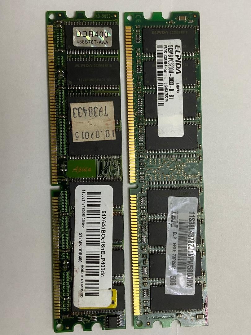Elpida  512MB x 1 PC3200 400MHz CL3 2.60v Non-ECC Rank2 184pins Desktop Memory
