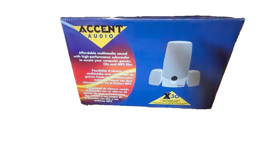Vintage Amplified Multimedia Subwoofer Satellite Speaker System White Rare NEW