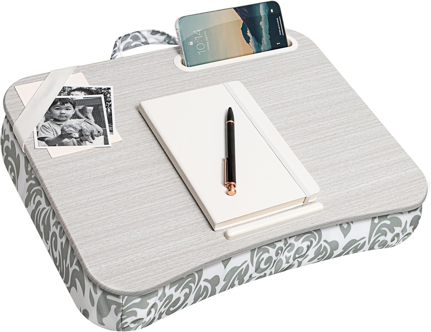 Elegant Gray Damask Lap Desk – Comfortable & Multifunctional for 15.6'' Laptops