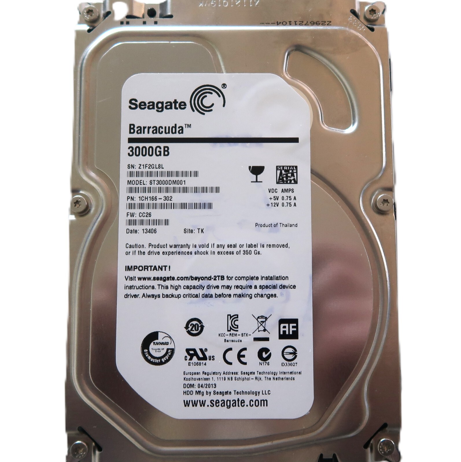 Seagate ST3000DM001 1CH166-302 CC26 TK Thailand (Z1F2) 3TB 3.5" Sata HDD 04/2013
