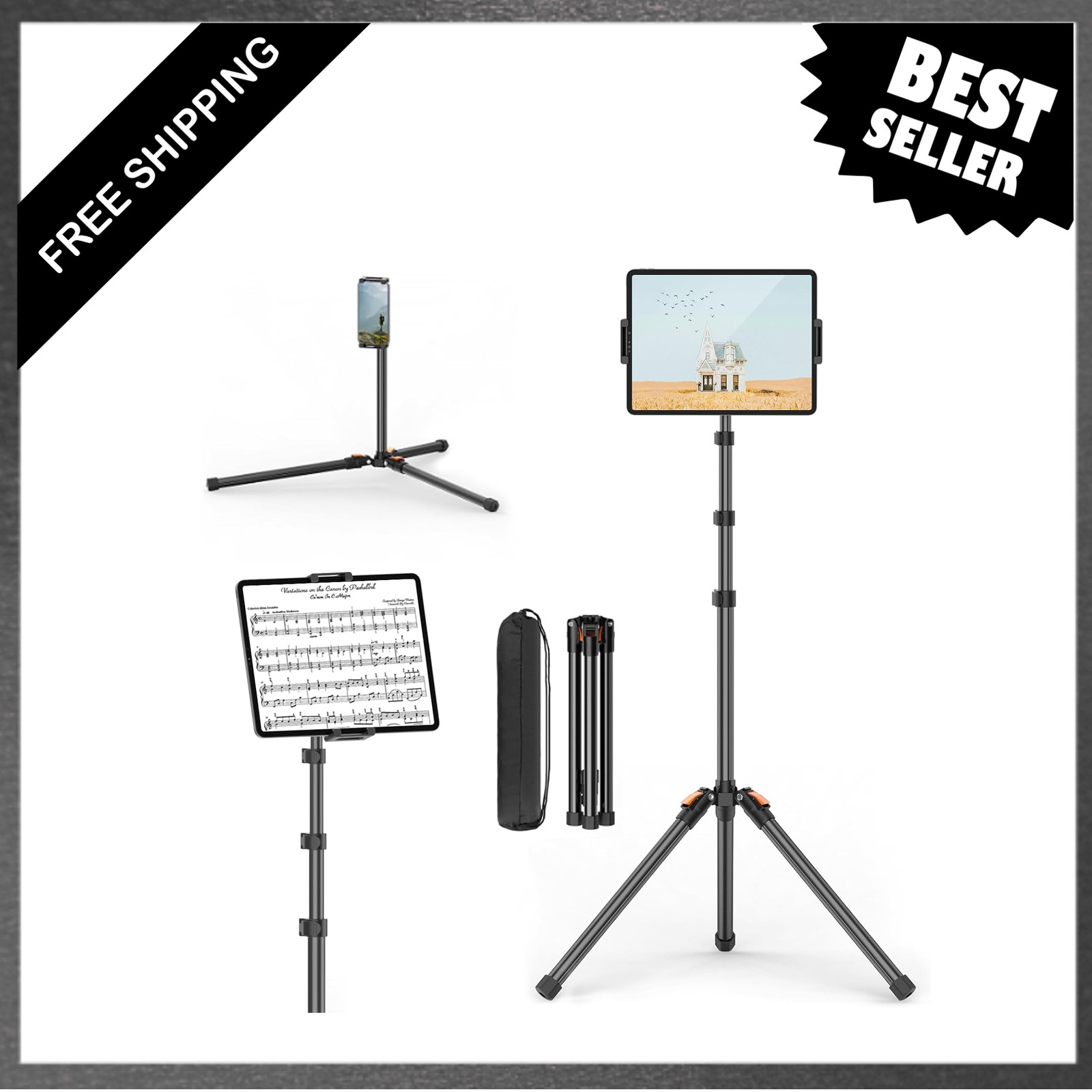 Tablet Floor Stand Tripod Aluminum Height Adjustable 72in Universal for iPad
