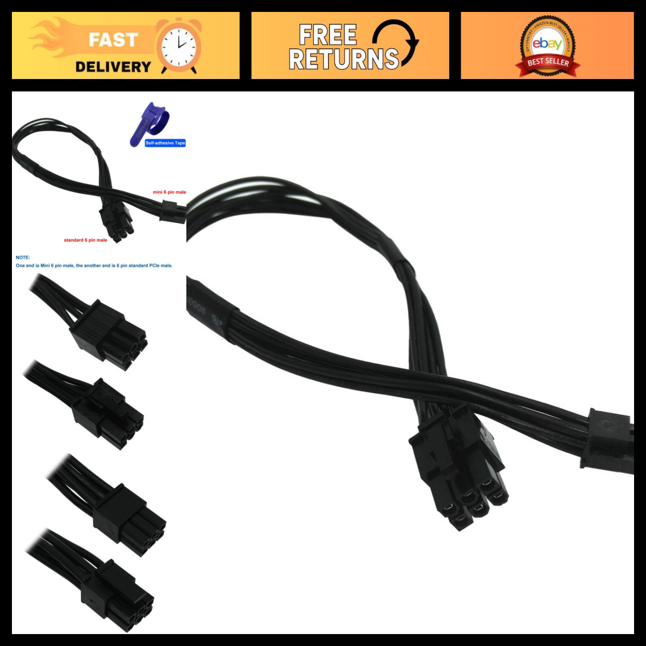 6 Pin to 6 Pin PCIe Power Adapter Cable for Mac Pro G5 - 14" (35cm) - 2 Pack