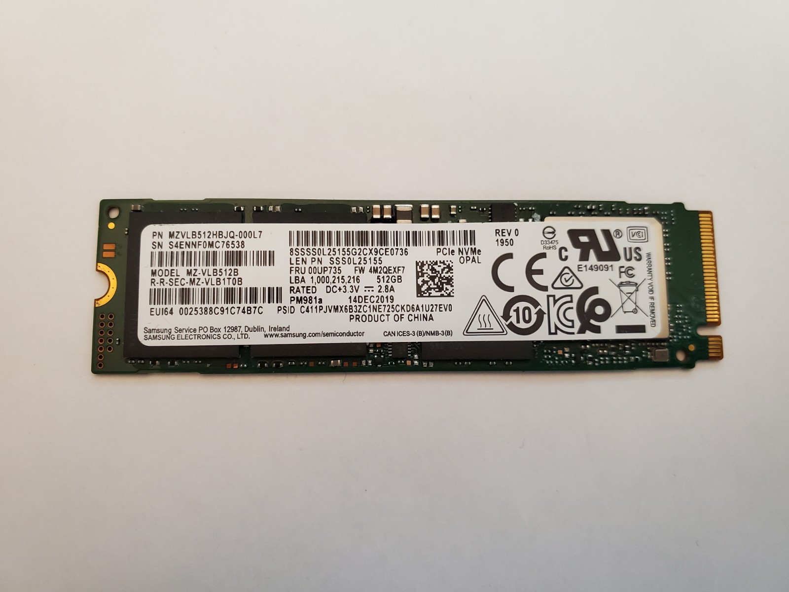 Samsung PM981a 512GB NVMe PCIe M.2 SSD MZ-VLB512B