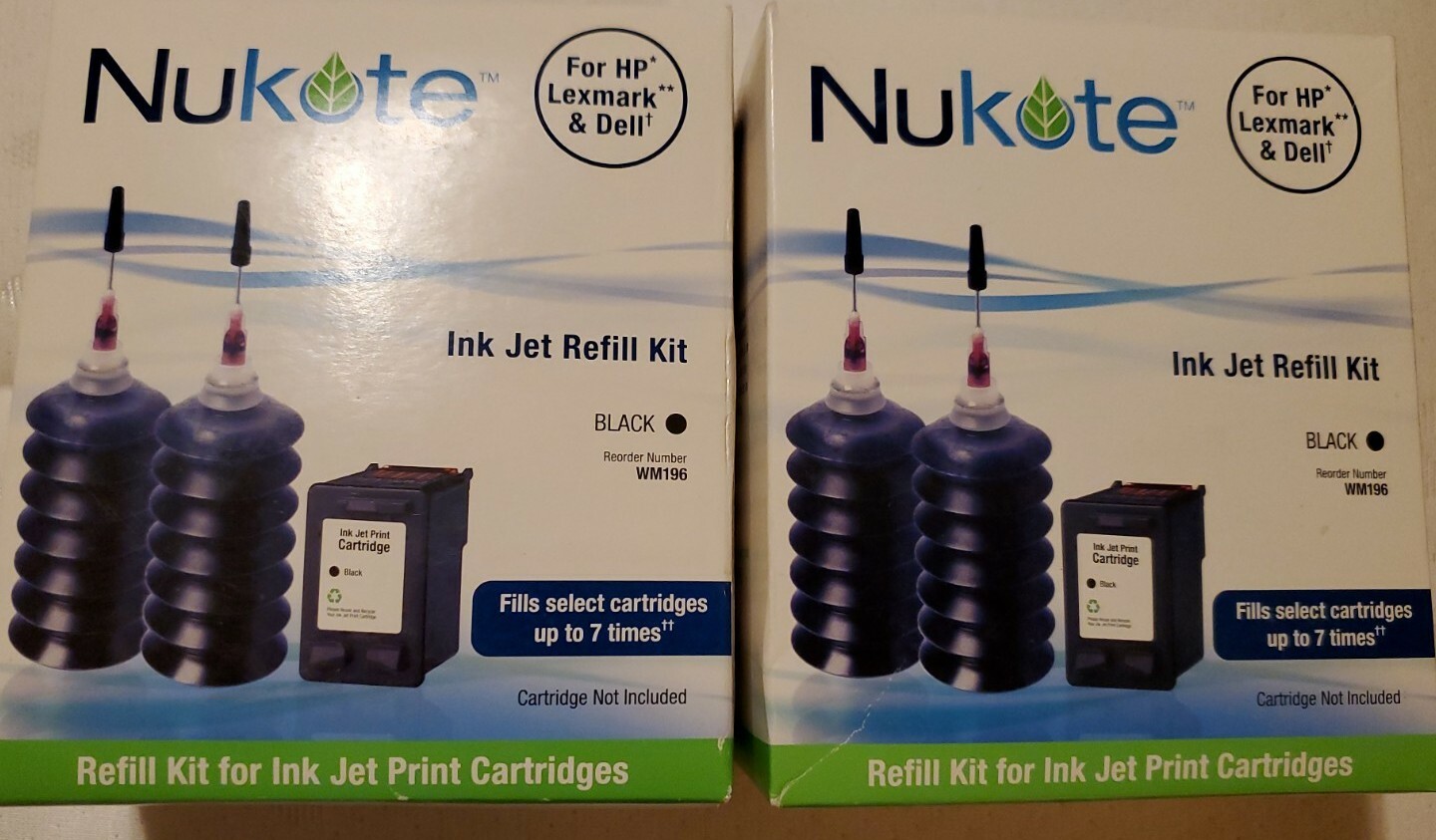 Nukote Ink Jet Refill Kit Black Two 2 Pk For HP, Lexmark & Dell Cartridges WM196