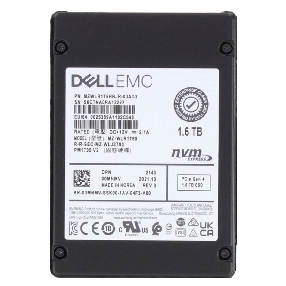 Samsung PM1735 1.6TB DELL SSD 2.5" U.2 NVMe PCIE MZ-WLR1T60 MZWLR1T6HBJR-00AD3-