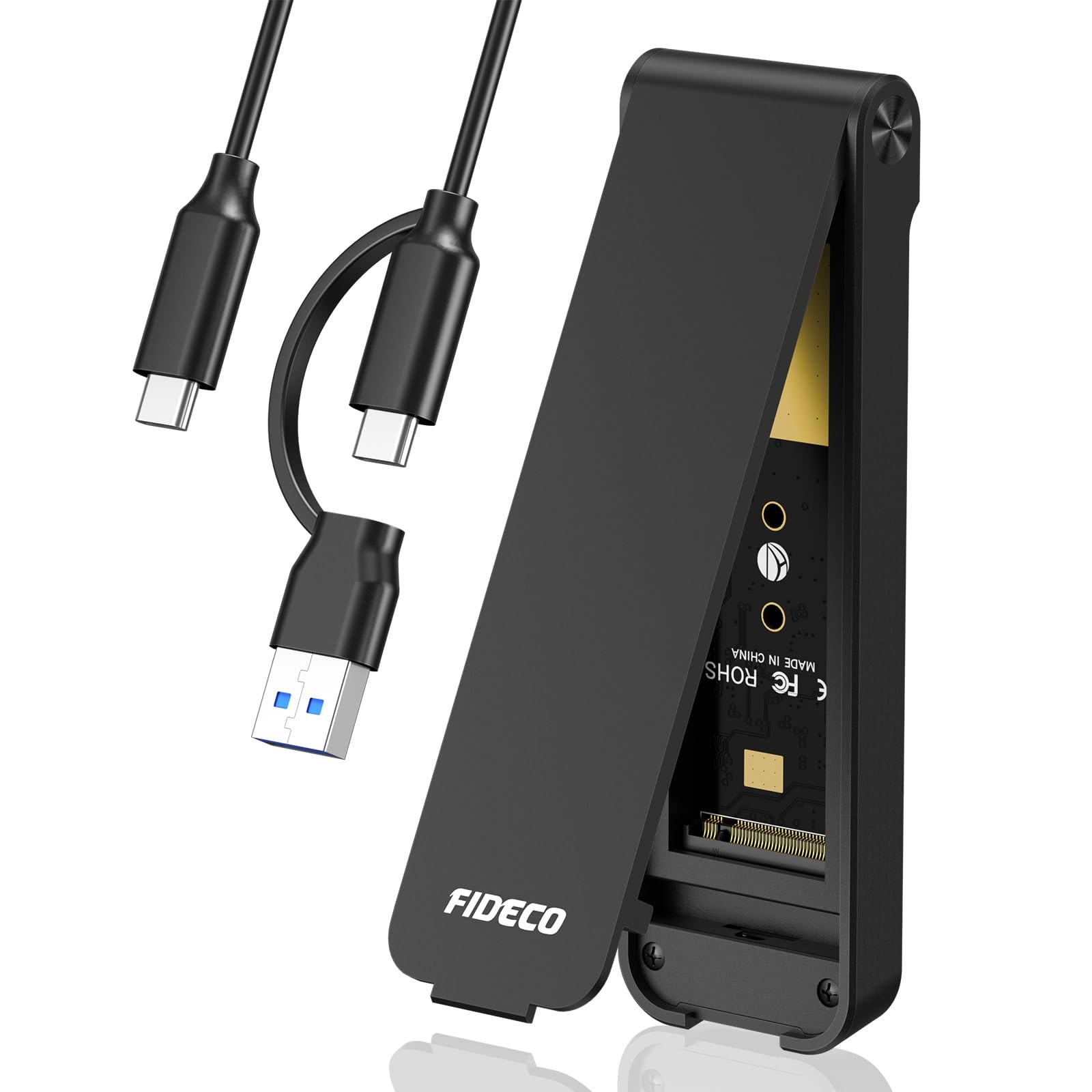 FIDECO M.2 NVMe SSD Enclosure, to USB 4.5*1.4*0.5 inches, Black