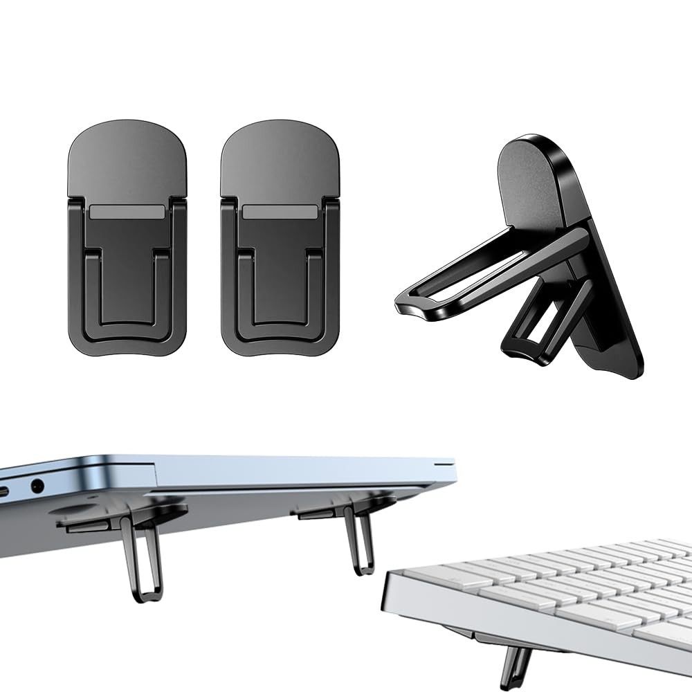 2 PCS Zinc Alloy Mini Foldable Laptop Stand Keyboard Riser 2 Angles Black