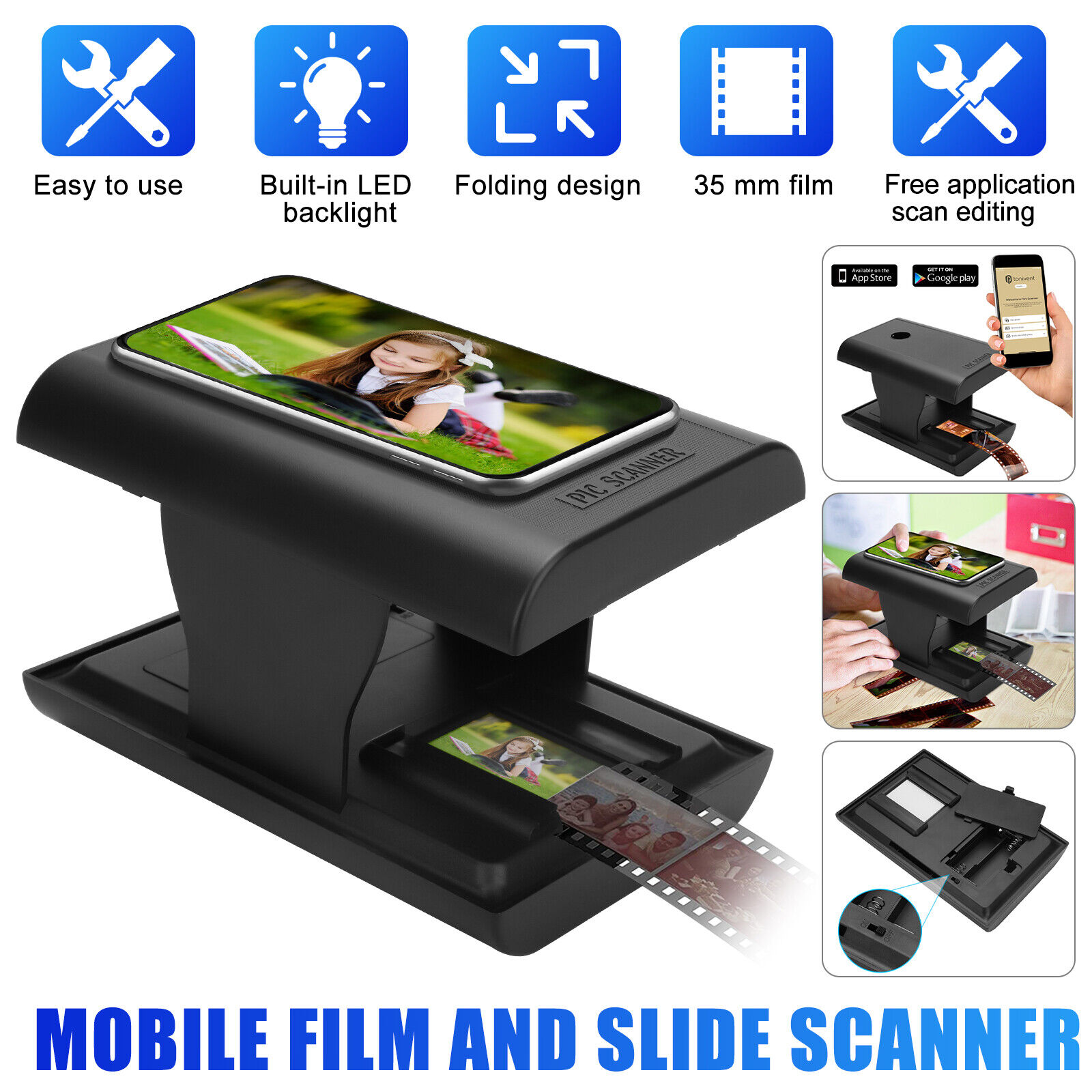 Mobile Film Scanner Negatives Old 35/135mm Film Slide Converts to Digital Photo