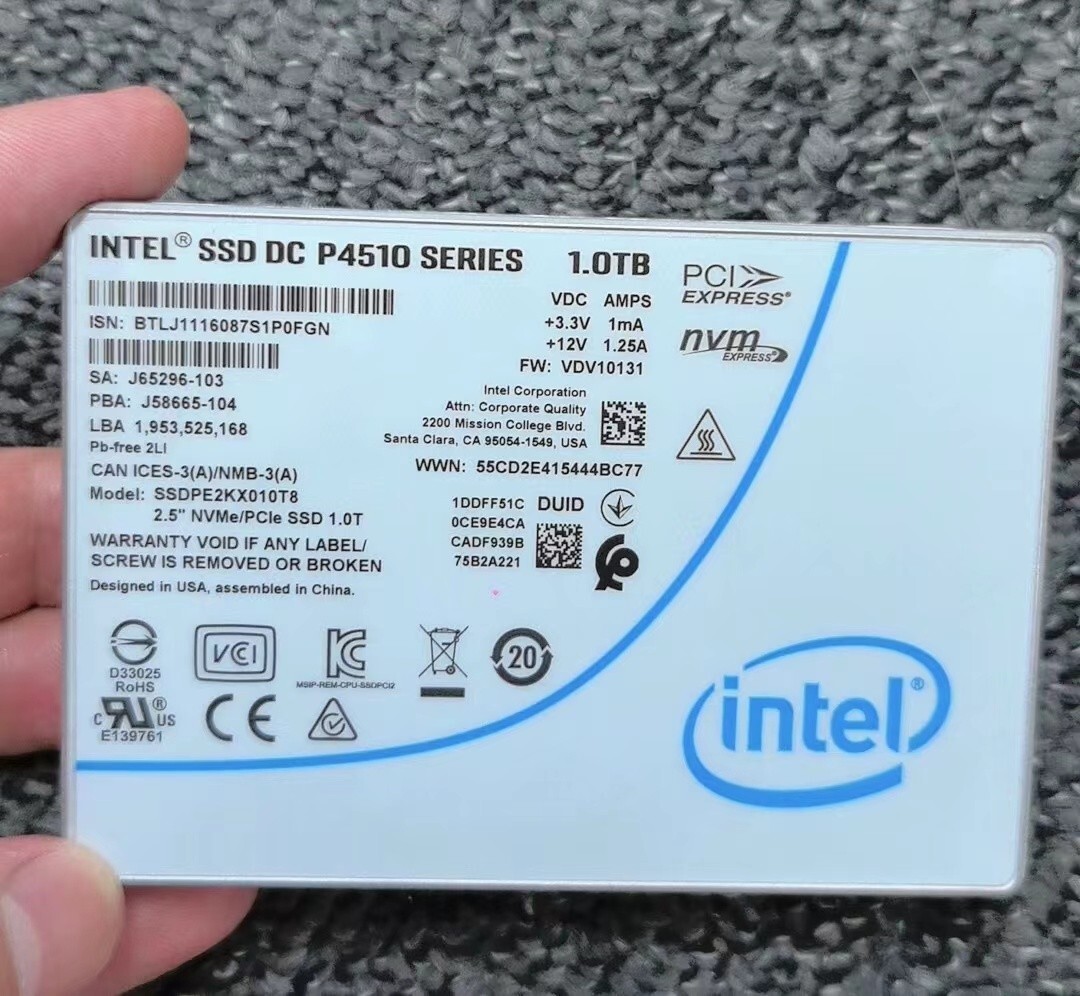 1TB compatible Intel SSD P4510 SeriesDC U.2 SSDPE2KX010T8 VDV10131 2.5"NVMe/PCle