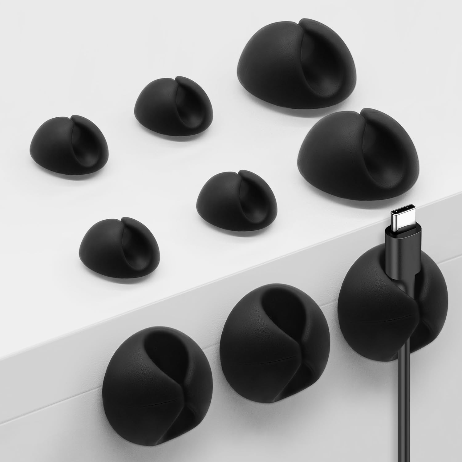 Elegant Black Cable Clips 9 PCS - Self-Adhesive Organizers for Tidy Workspaces