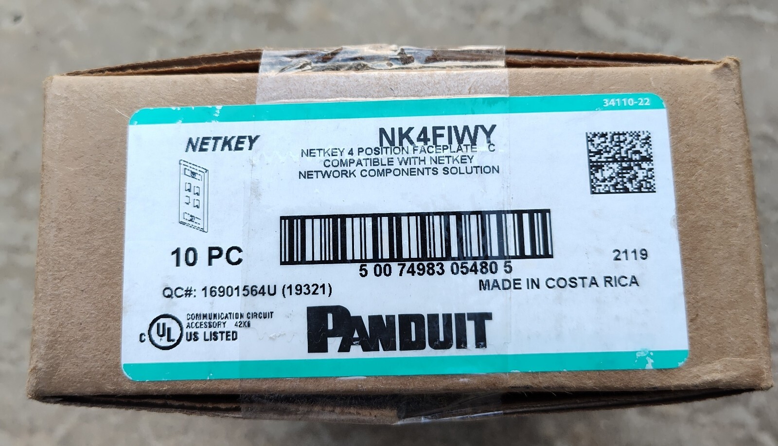 New Box Of 10 Panduit NK4FIWY, Netkey 4 Postition Faceplate  *Free Shipping*