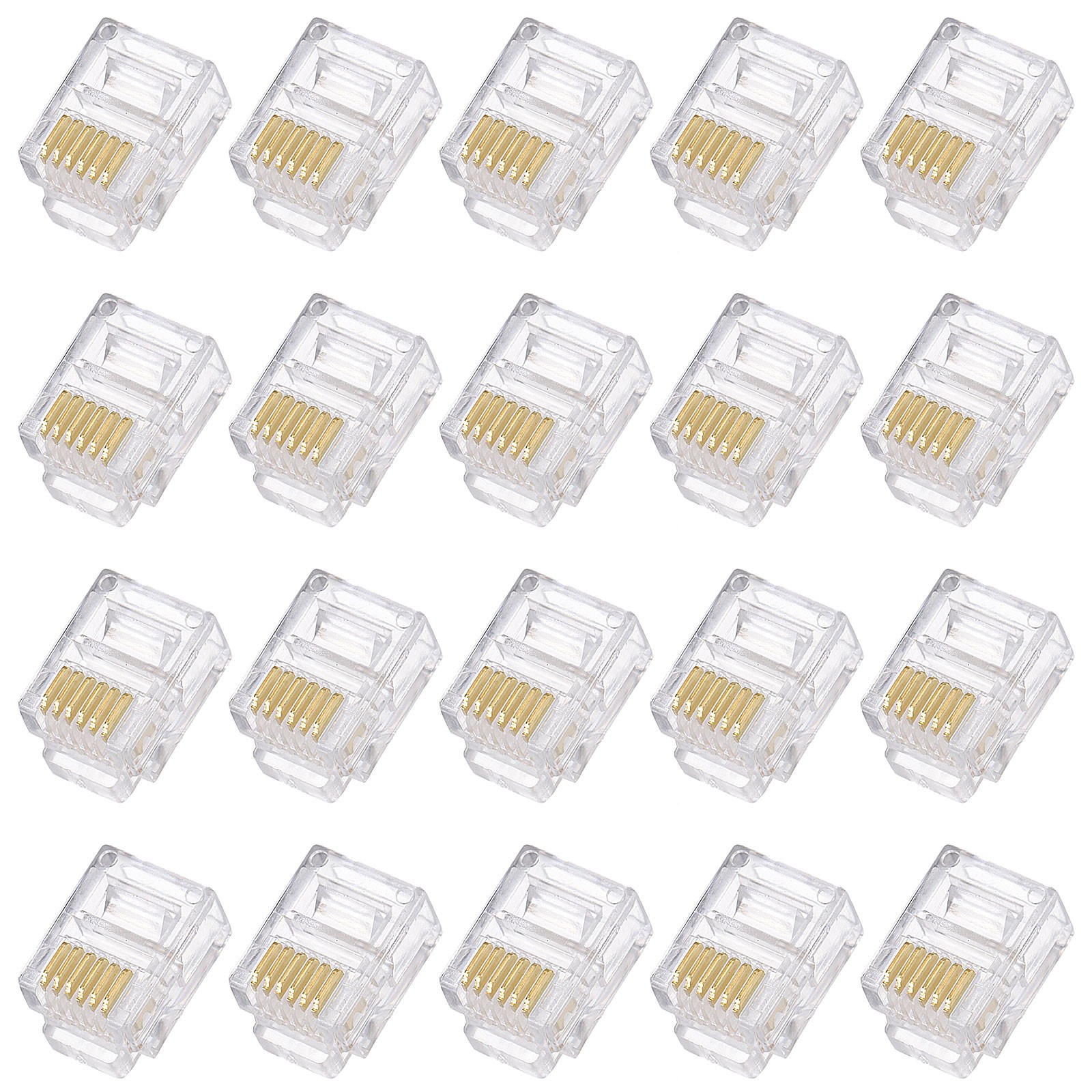 Telephone Modular Plug Male RJ11/RJ12 6P6C Clear 20pcs