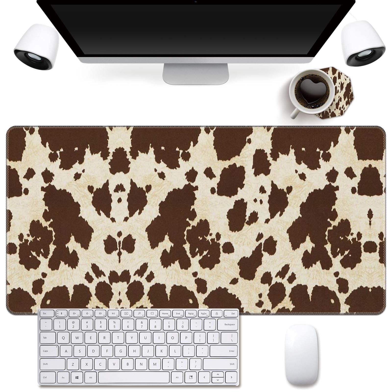 Mouse Pad Desk Mat 31.5"x11.8" Brown Cow Print Pattern Non-Slip Rubber Base