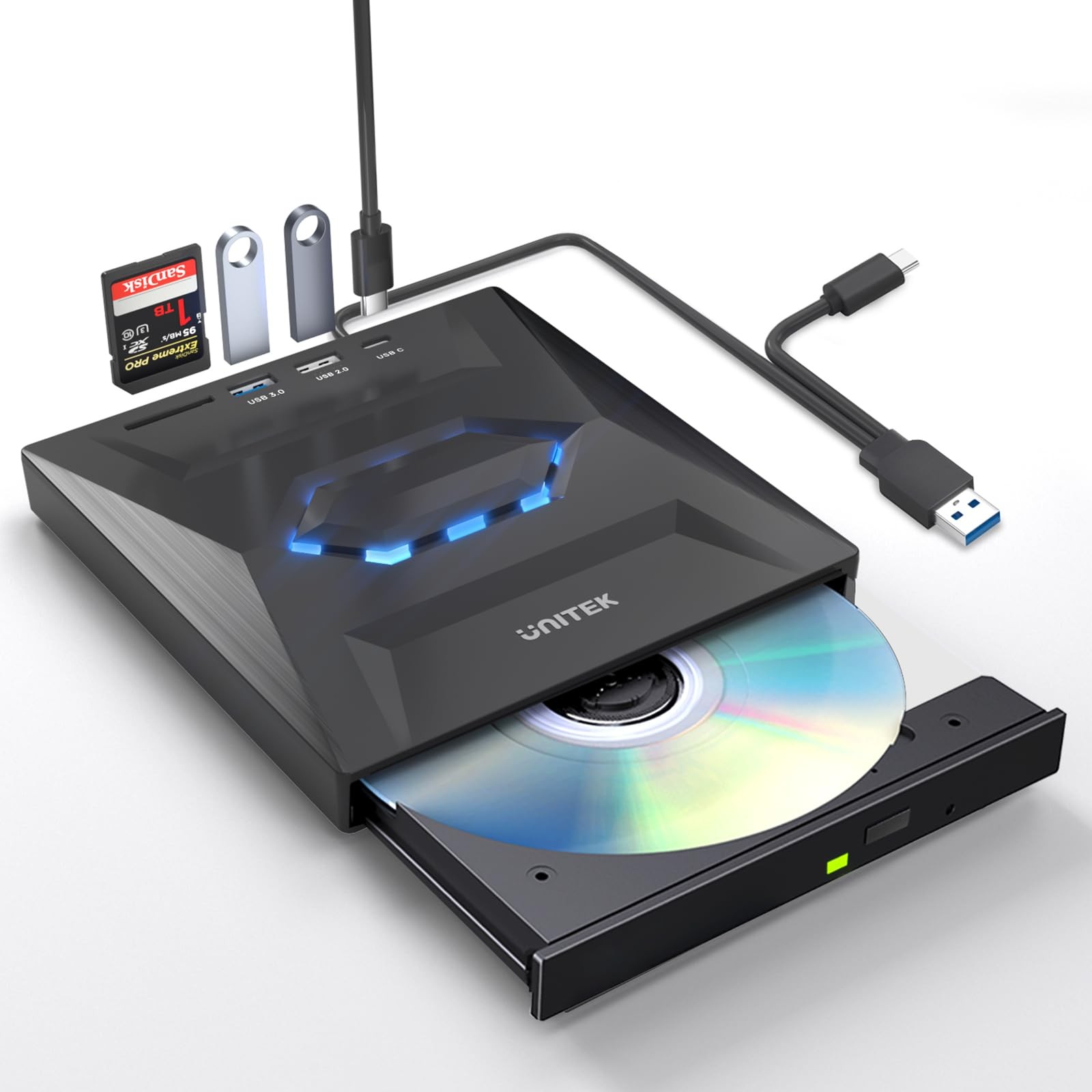 External CD DVD Drive, USB 3.0 Type-C Portable Disc Player CD Burner