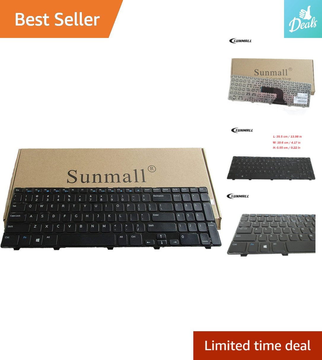 Compact Black Laptop Keyboard Replacement - Non-Backlit Design for Inspiron 15