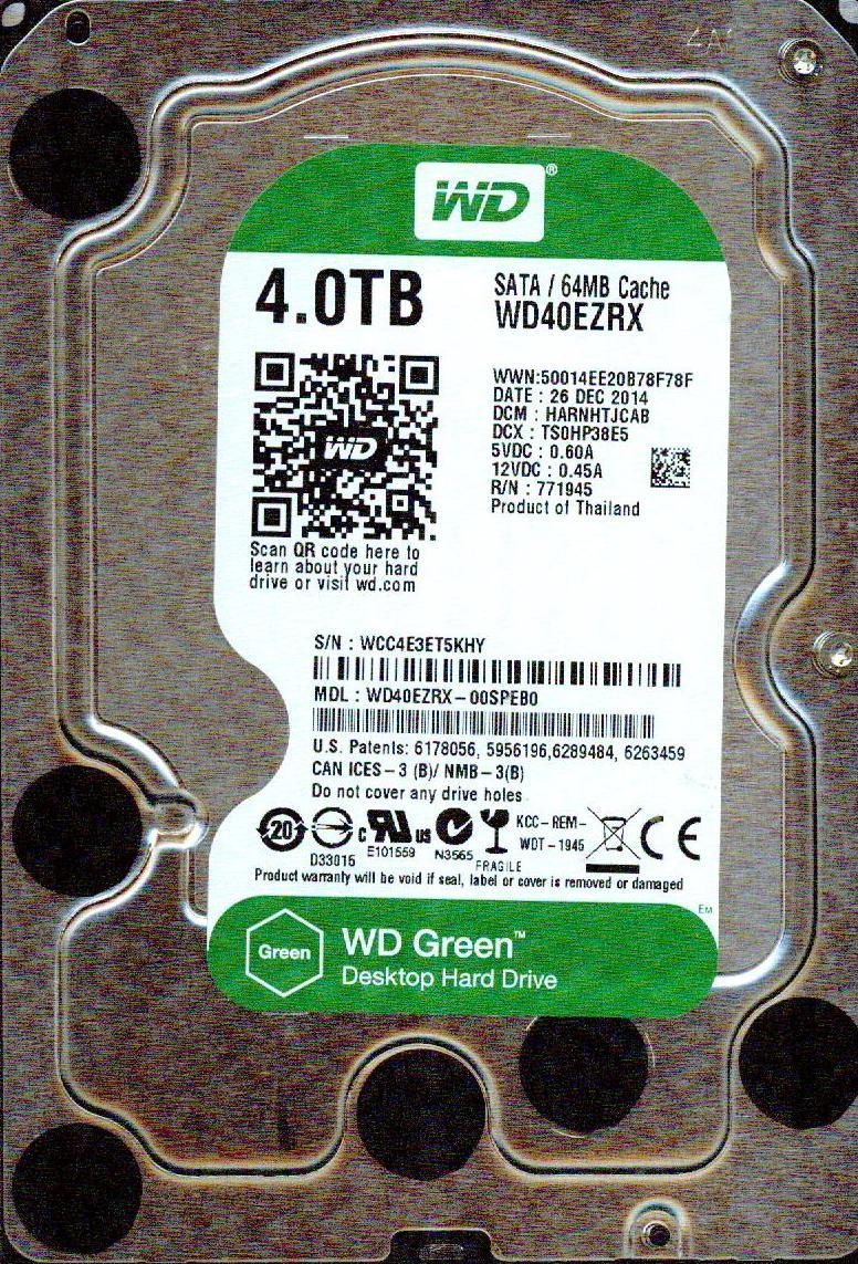 WD40EZRX-00SPEB0  DCM: HARNHTJCAB,  WESTERN DIGITAL SATA 4TB 