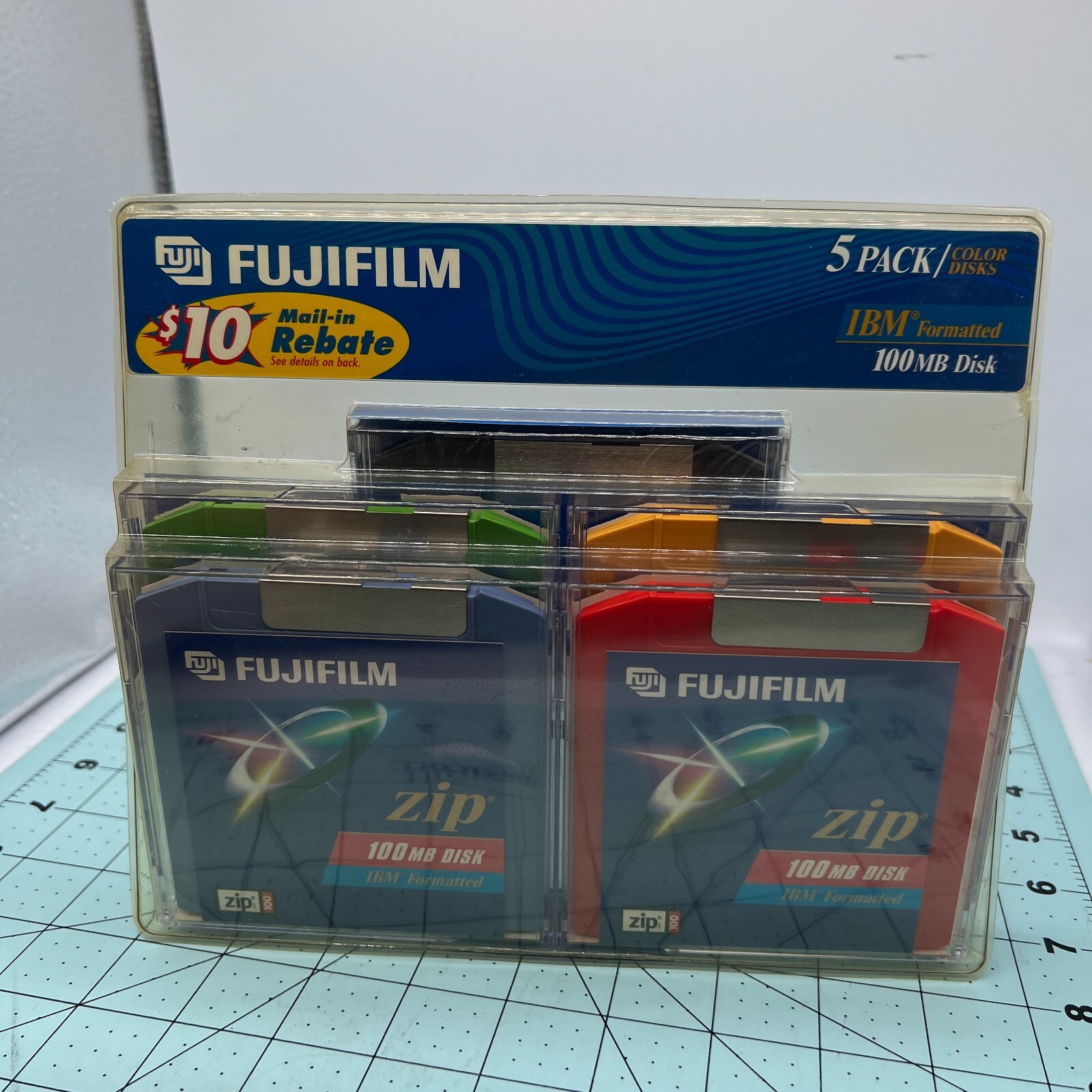 FujiFilm 100MB Zip Disks 5 Pack Sealed Jewel Cases Multi-colored IBM Format New