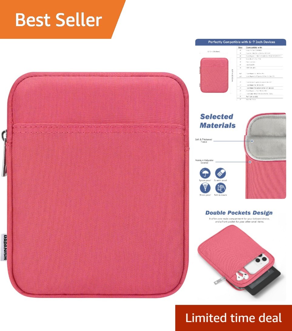 6-7 Inch Universal Padded Sleeve for eReader, Watermelon Pink | Protective Ca...