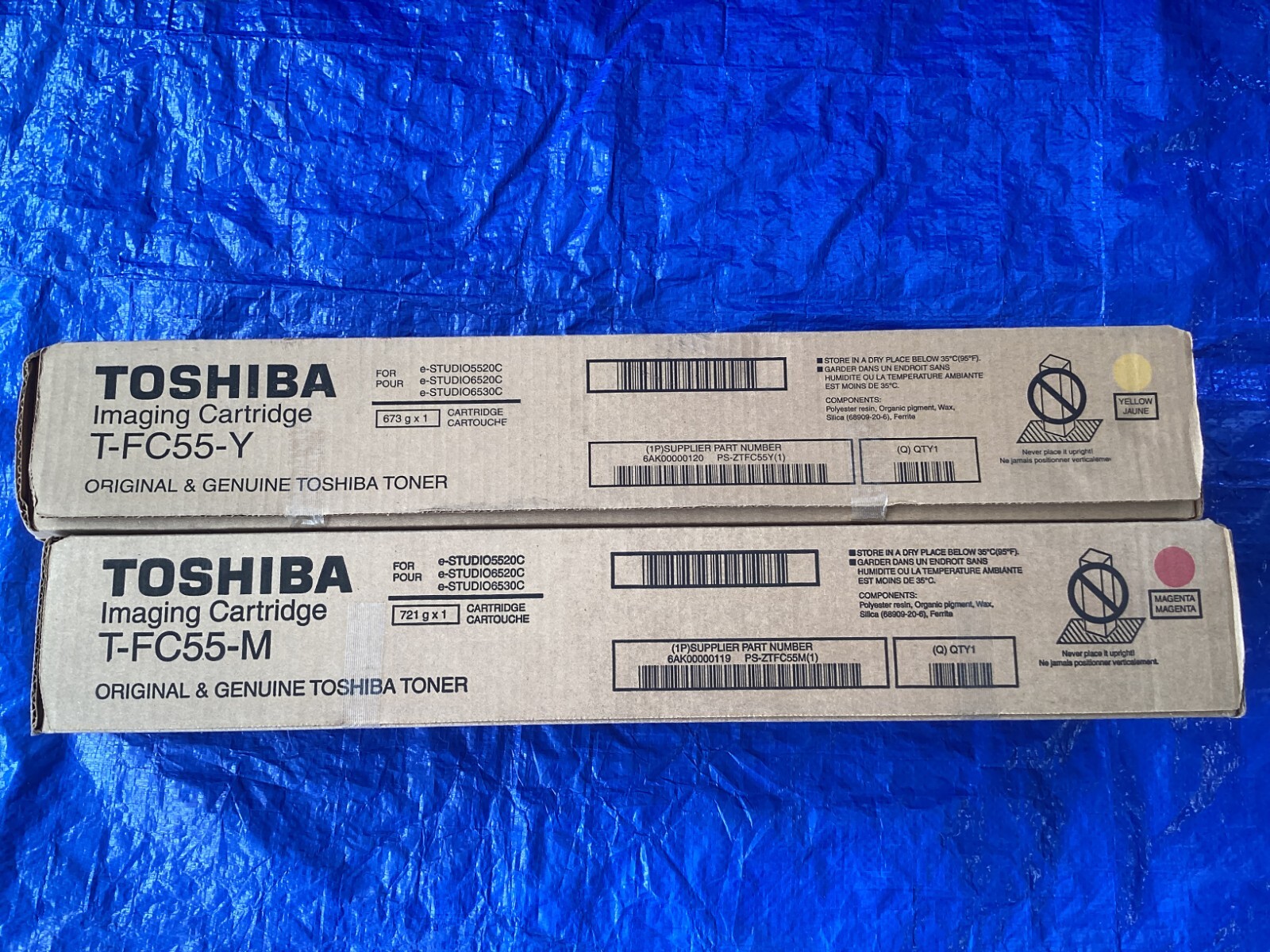NEW Lot of 2, Toshiba T-FC55-M Magenta T-FC55-Y Yellow Toner Cartridge
