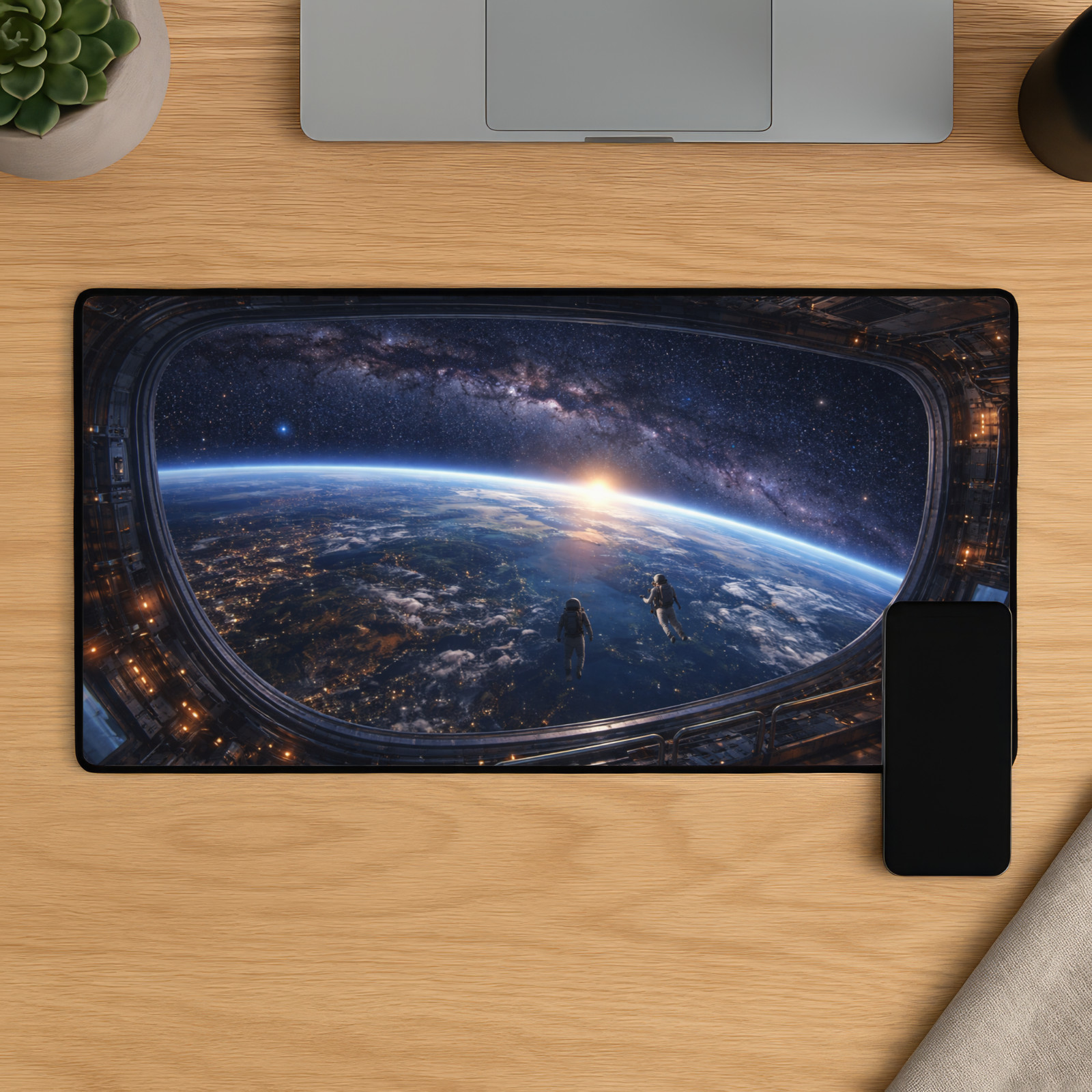 Space Station Earth View Desk Mat 16x32 Sci-Fi Mouse Pad XL Non-Slip