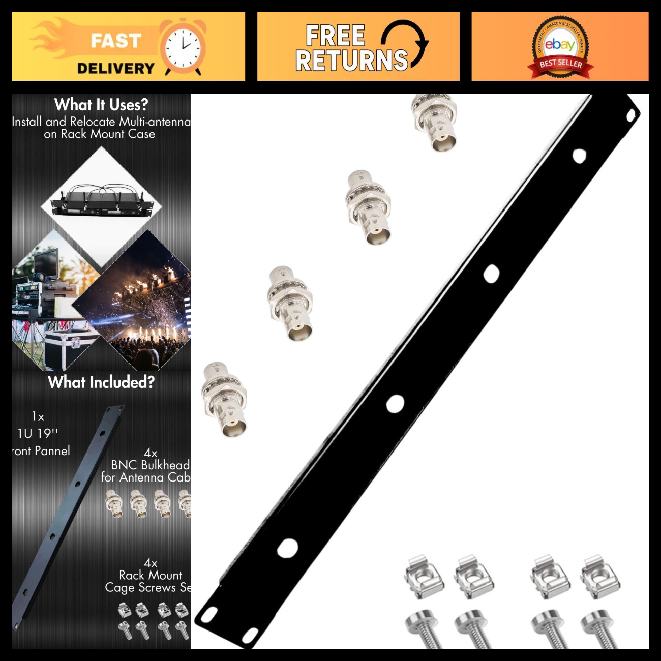 4-Port BNC Rack Panel with Bulkheads for Antenna Installation - Easy Setup