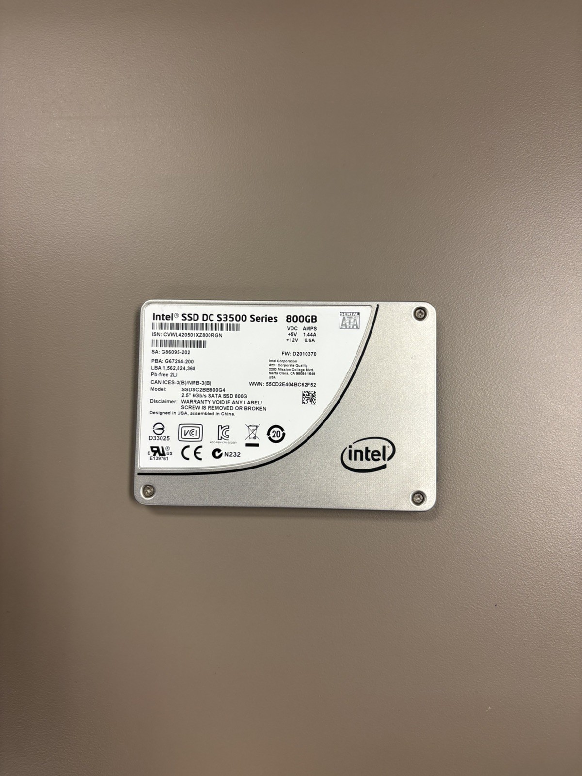 Intel DC S3500 800GB 2.5" SATA 6Gb/s Enterprise SSD SSDSC2BB800G4