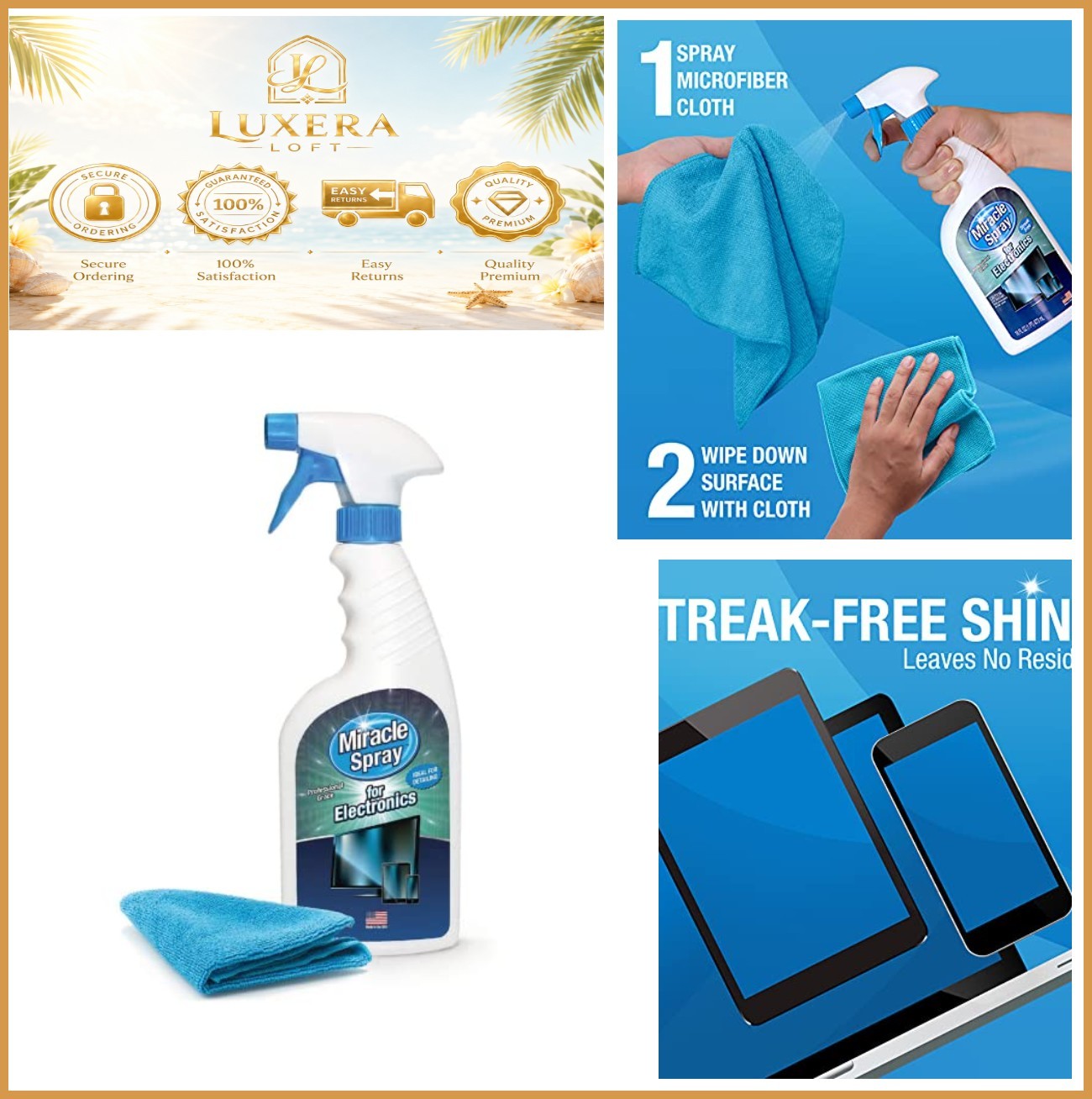 Screen Cleaner Spray 16 Ounce Microfiber Cloth Streak Free LCD LED OLED TV