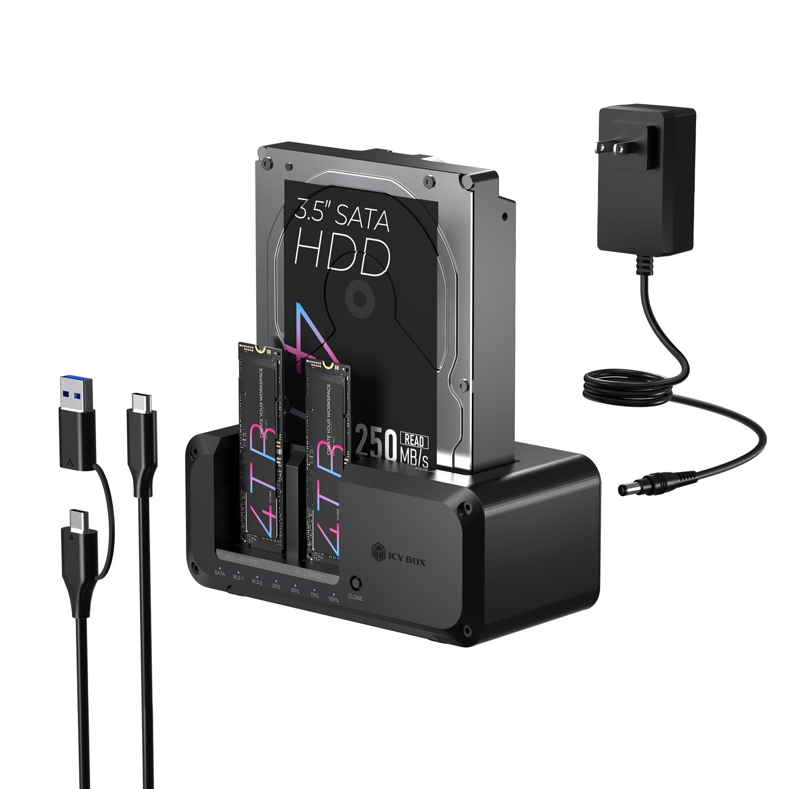 M.2 NVMe & SATA SSD/HDD Hard Drive Docking Station, ICY BOX USBC 10Gbps NVMe ...