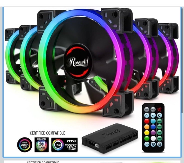 Rosewill RGBF-23001 120mm Dual Ring Addressable RGB Case Fan Hub Set, True RGB L
