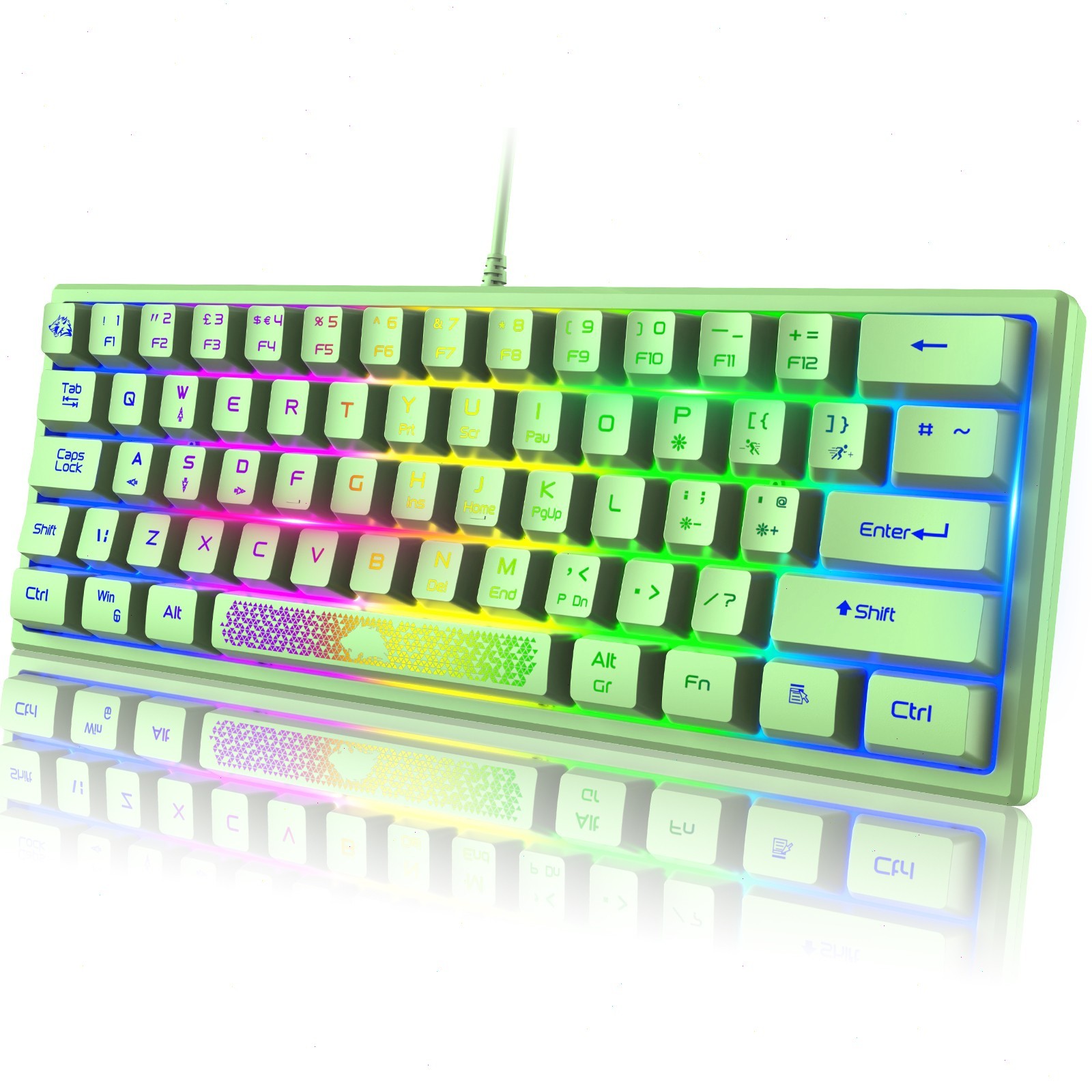 FREEWOLF K61 Wired Mechanical Keyboard, 61 Keys Compact, RGB Backlit, Mixed Col