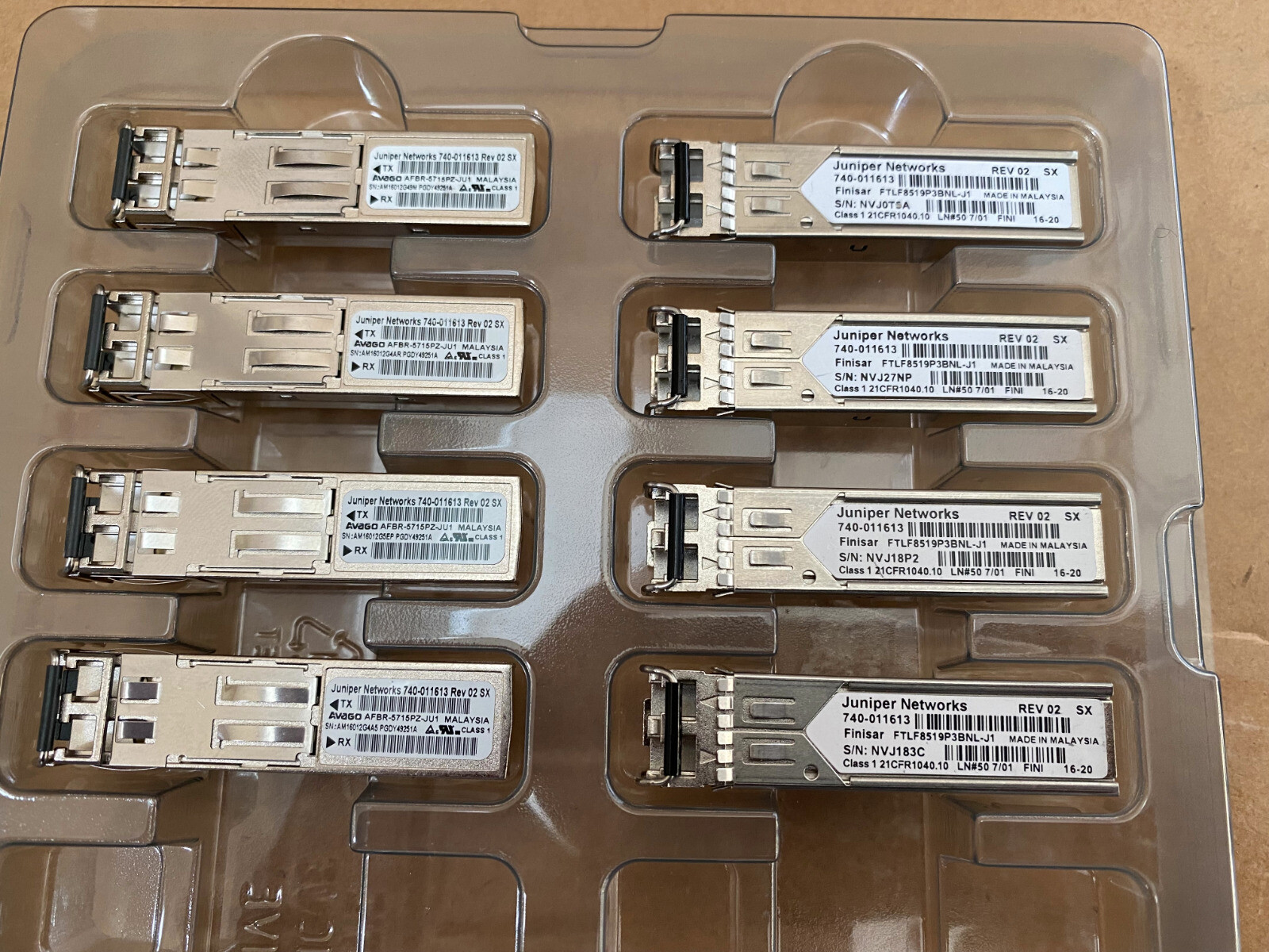 LOT (8) Juniper 740-011613 1000Base-SX SFP Transceiver Rev 02