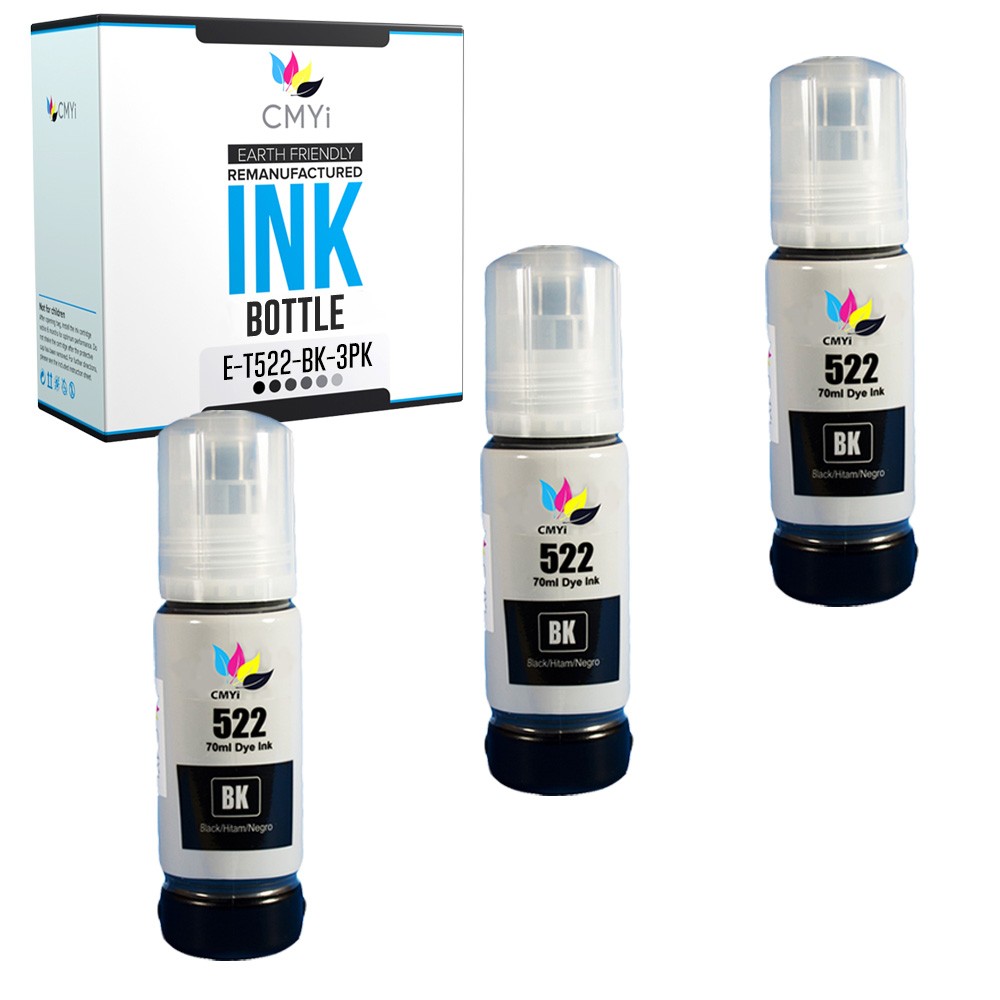 CMYi 3PK Black Epson 522 Ink Bottle Compatible for Epson EcoTank ET-2840 ET-4700