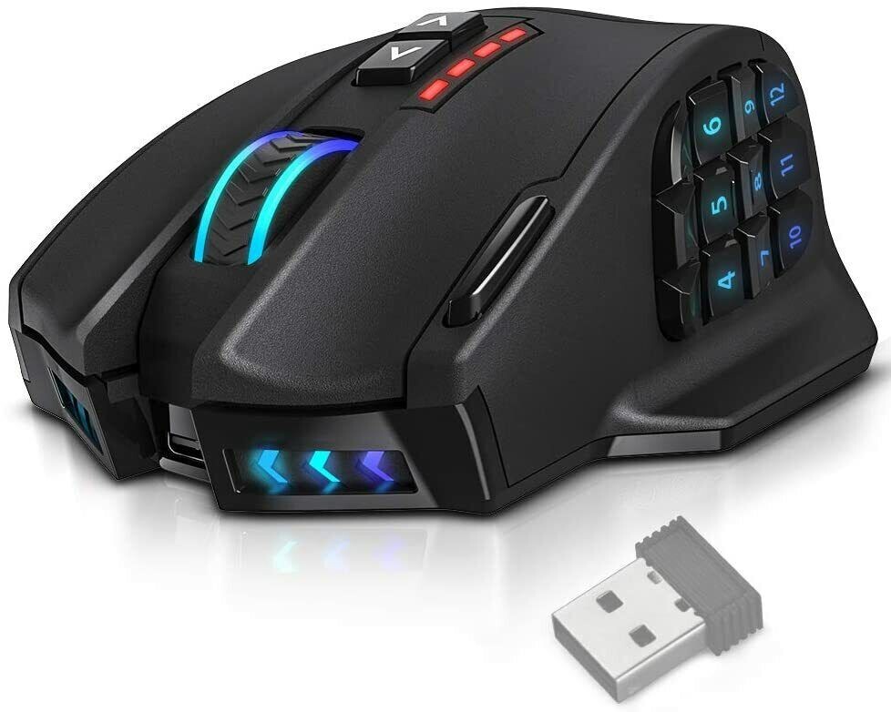 UtechSmart Venus Pro RGB Wireless MMO Gaming Mouse, 16,000 DPI classic black