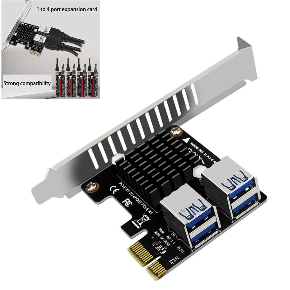 Black PCI-E Full-height Expansion Card 1X To 4-Port PCIE ASM1184E For  Mining