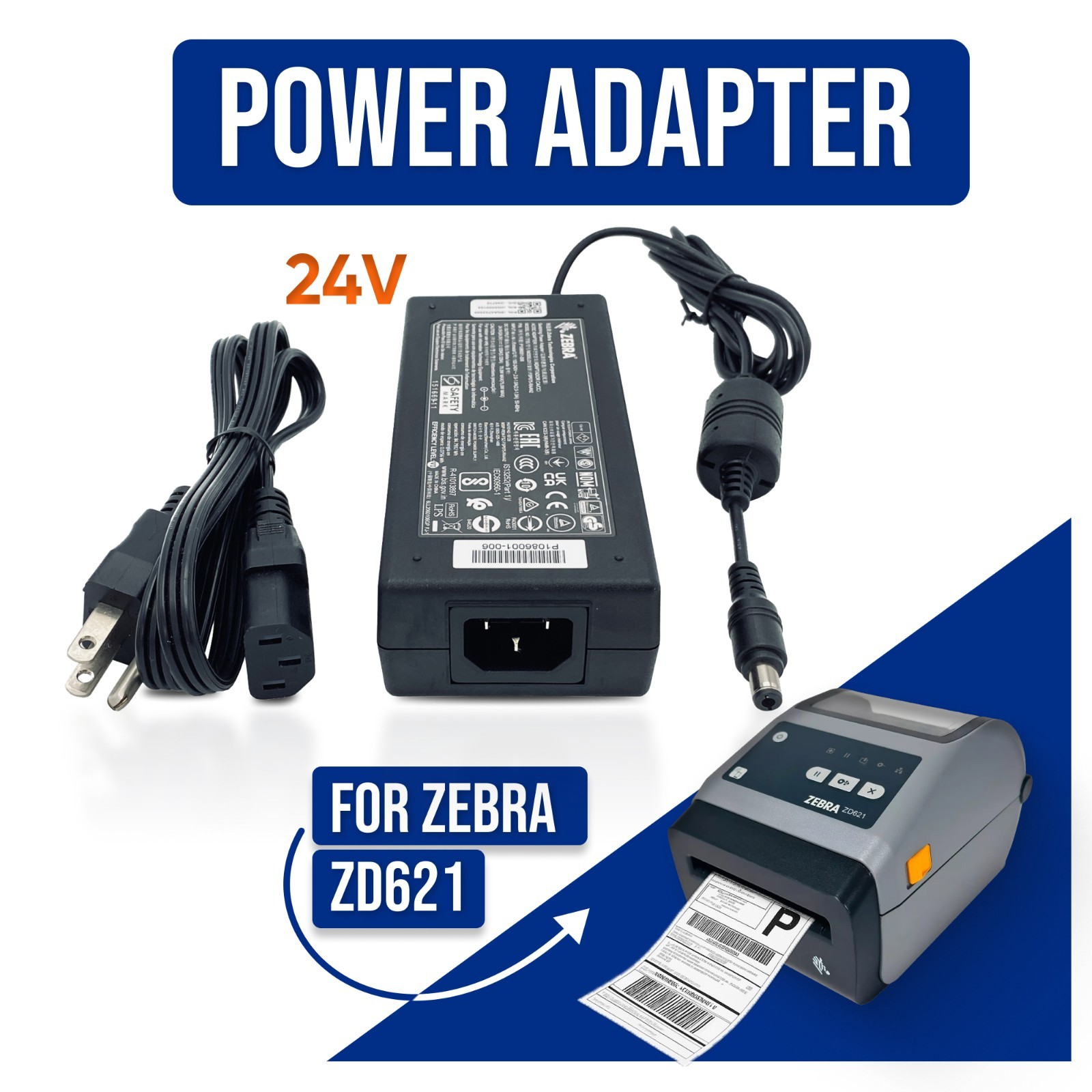 NEW Zebra AC Adapter Manufactured ecpecially for ZD621 Barcode Label Printer