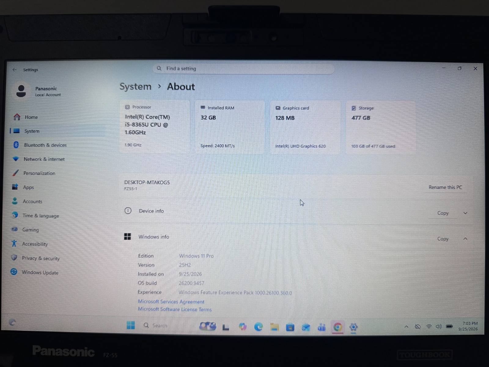 Panasonic Toughbook FZ-55 i5-8365U 32GB Ram