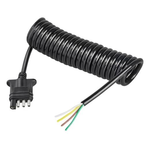 4 Way Flat Trailer Wiring Harness Coiled Cable 10.5 Feet, Stretchable 4 Pin