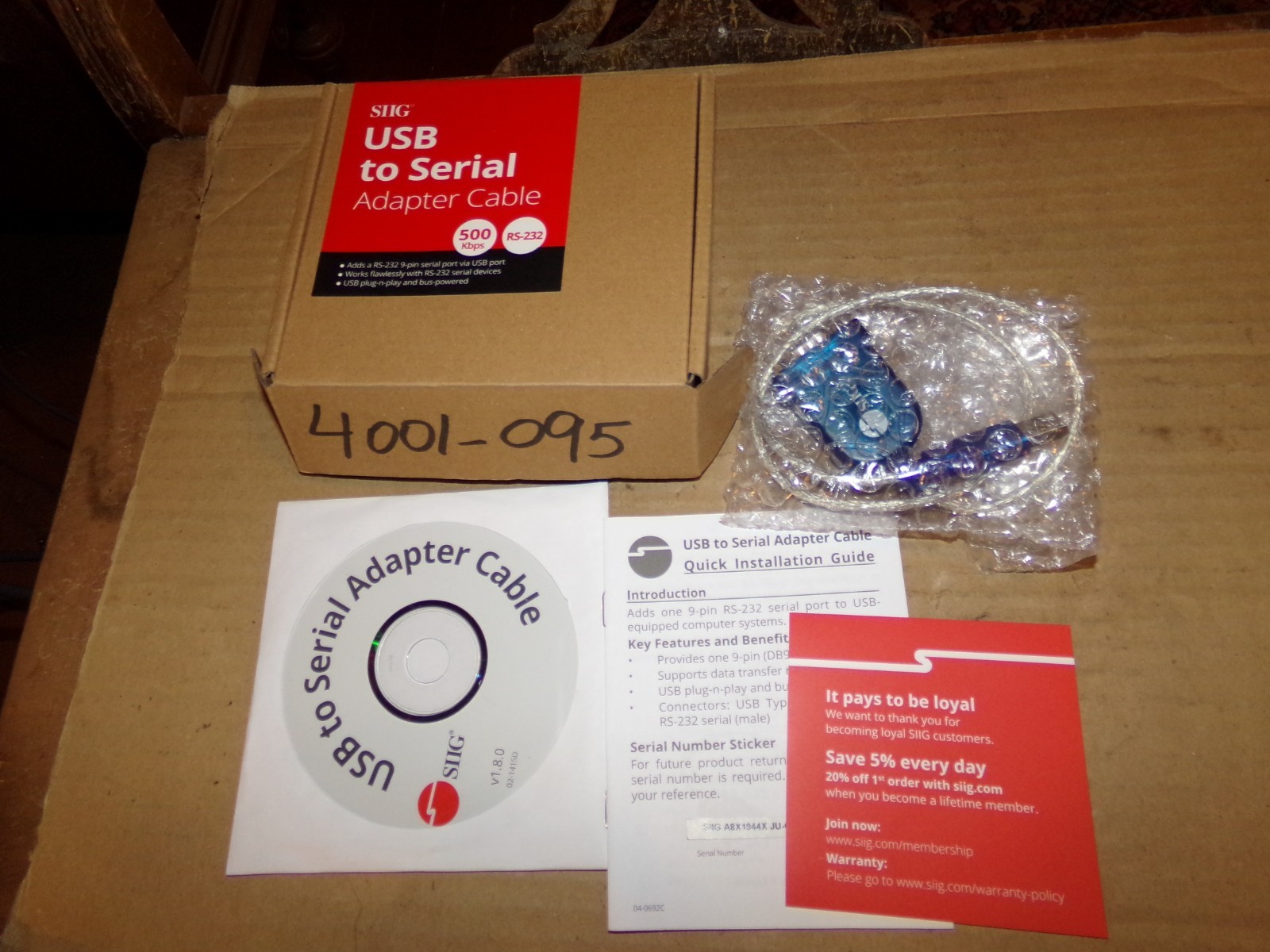 NEW SIIG USB to Serial Adapter – RS-232 9-Pin DB9 JU-CS0111-S1