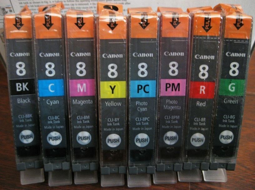 Set of 8 New Genuine Sealed Sleeve Canon 8 Inkjet Cartridges NO BOX