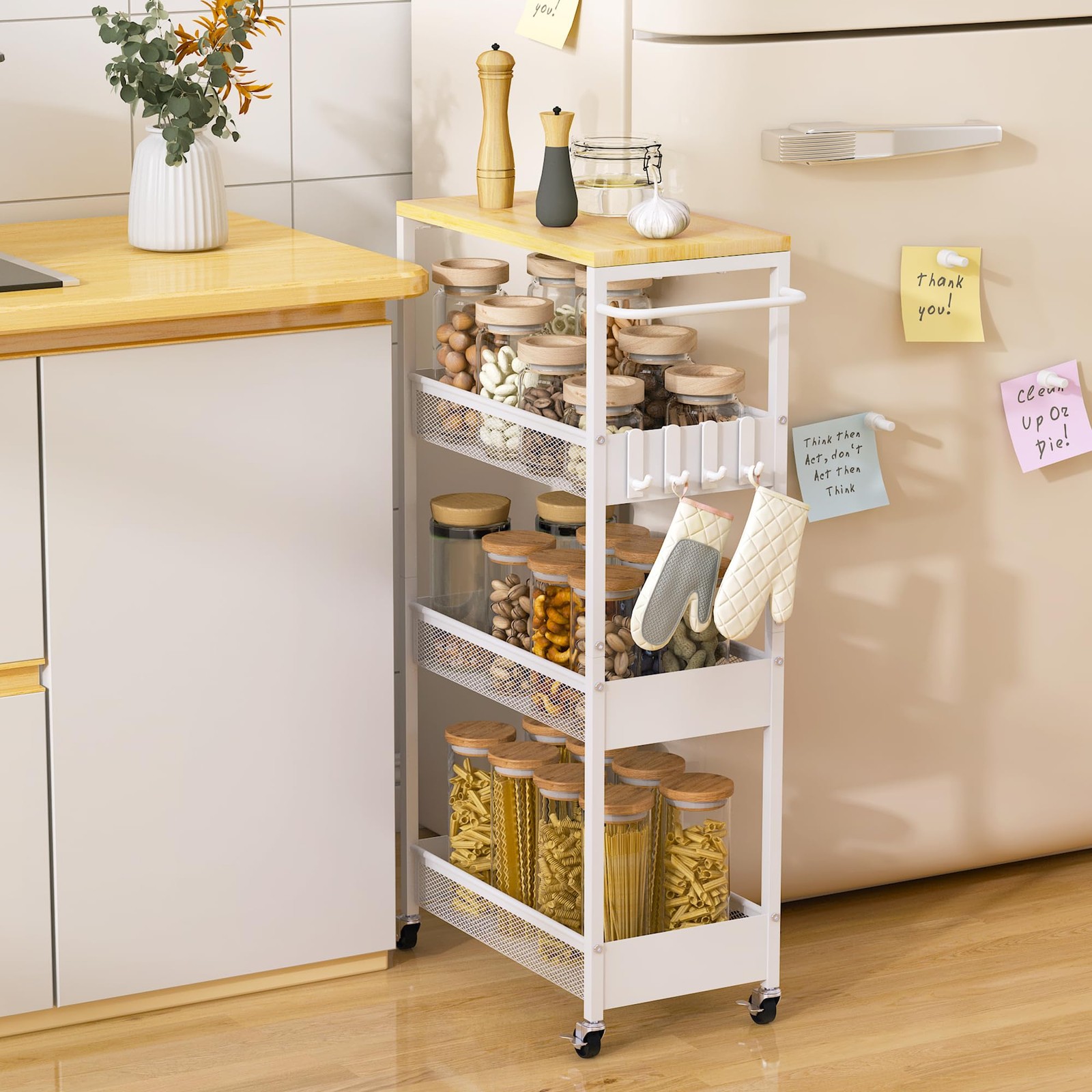 Utility Cart 9.1 Wide 4 Tier Rolling Metal Storage Narrow Shelf Vincona Slim