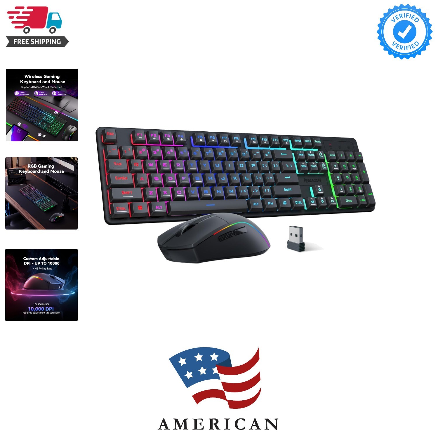 S107KS Wireless Gaming Keyboard and Mouse, RGB Backlit, 3 Mode Wired/2.4G/BT,...