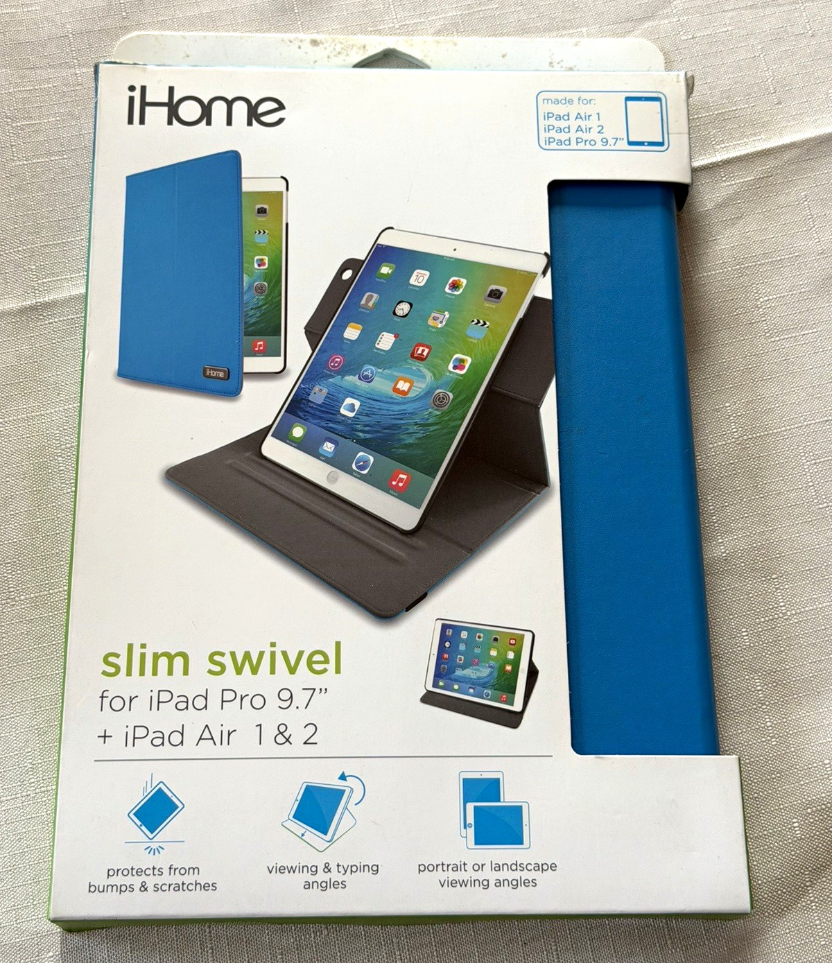 iHome Slim Swivel Folio Case Swivel Stand for iPad Air/Air 2/Pro 9.7 Blue