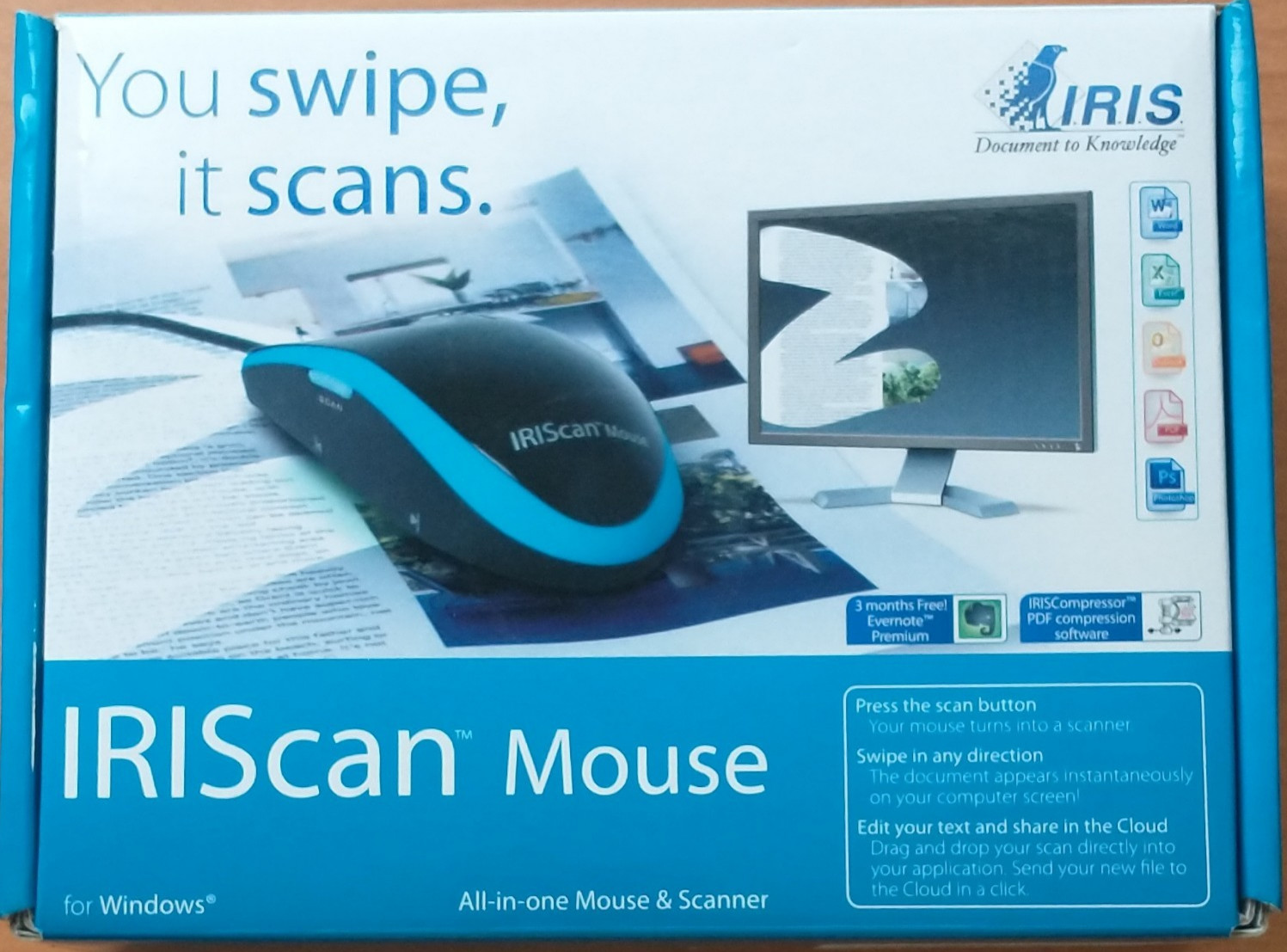 IRIS IRIScan Mouse Scanner Wired USB Optical 3-Button Scroll Wheel Black/Blue
