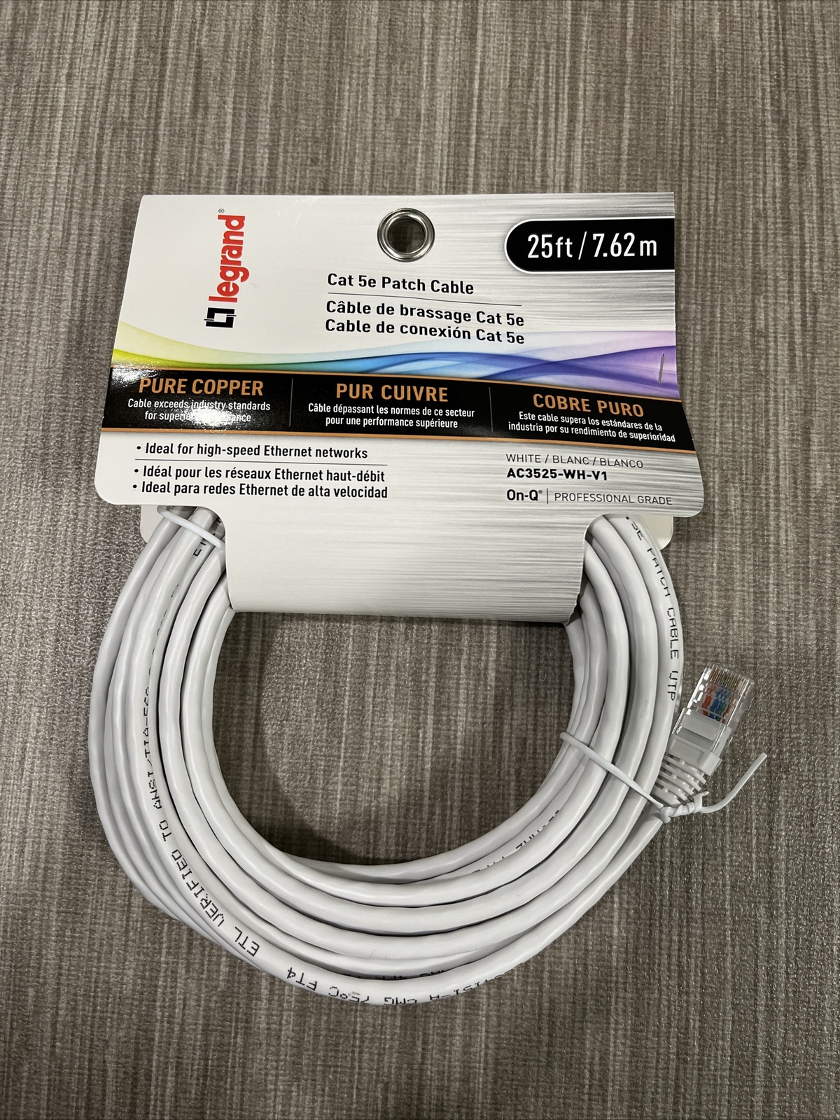 Legrand - On-Q CAT 5e Patch Cable,10Gbps Ethernet Speed,Networking Cord,25-FT