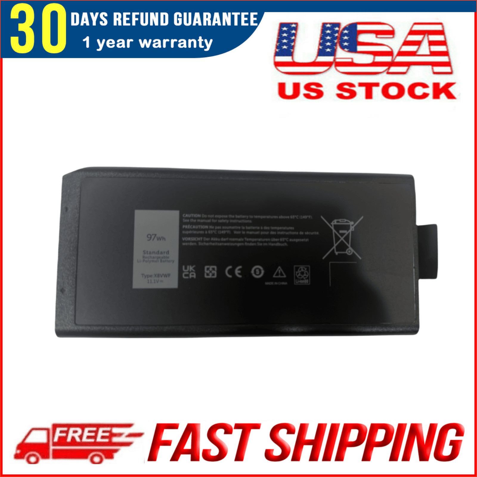 New X8VWF 97Wh Battery For Dell Latitude 14 Rugged 5404 5414 E5404 7404 7414