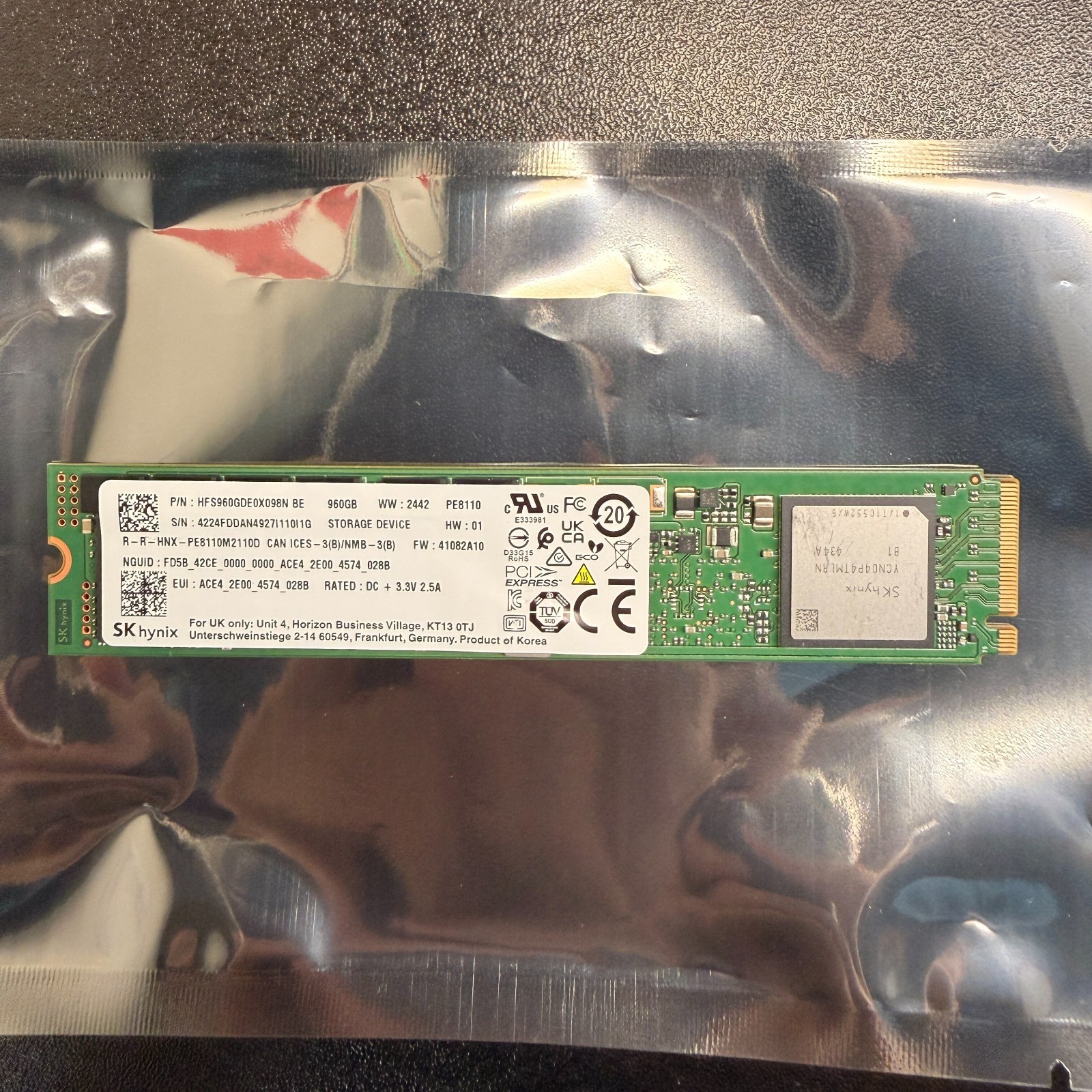 SK Hynix PC711 960GB M.2 2280 NVMe PCIe Gen4 x4 SSD PN HFS960GDE0X098N BE