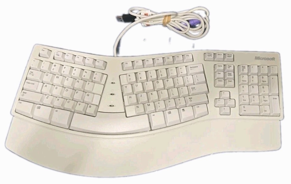 Vintage Microsoft Natural Keyboard Elite KU-0045 Beige PS/2 USB Adapter Tested
