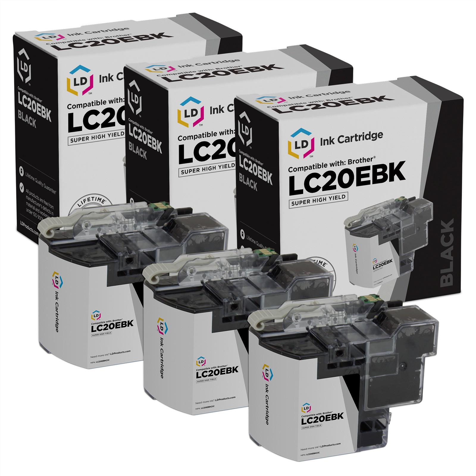 LD Compatible Brother LC20EBK 3PK Super HY Black Ink Cartridges for MFC-J5920DW