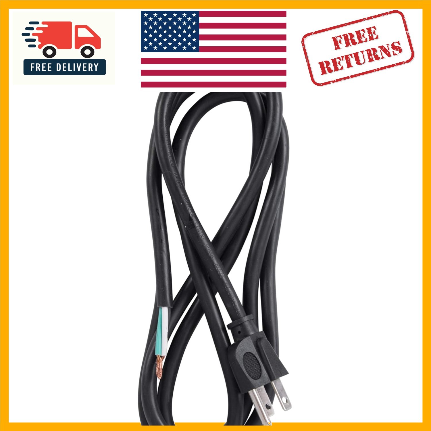 6-Foot SJTW Power Cord with Grounded NEMA 5-15 Plug - 15A 125V Safety Solution